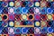 Blue-Pink-Multi Poly Geometric Print Liverpool Double Knit Fabric By the Yard